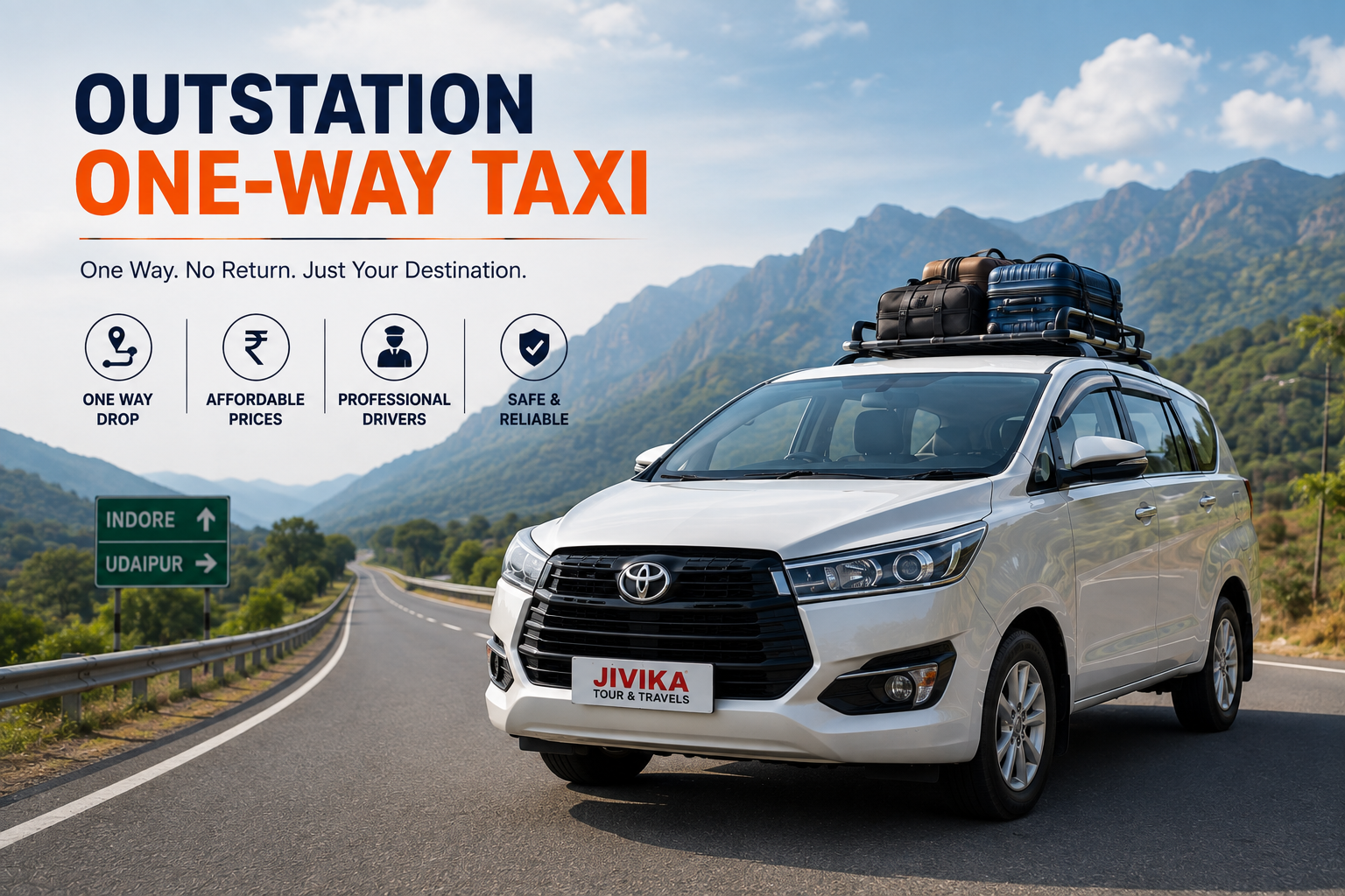 Outstation One-Way Taxi services in Indore - Jivika Tour & Travels